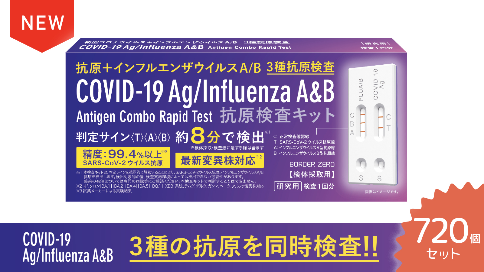 新型コロナウイルス＋インフルエンザウイルスA/B抗原検査キット 720個